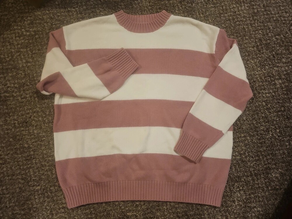 Jessica Simpson Pink & White Wide Stripe Knit Crewneck Sweater - Size XL